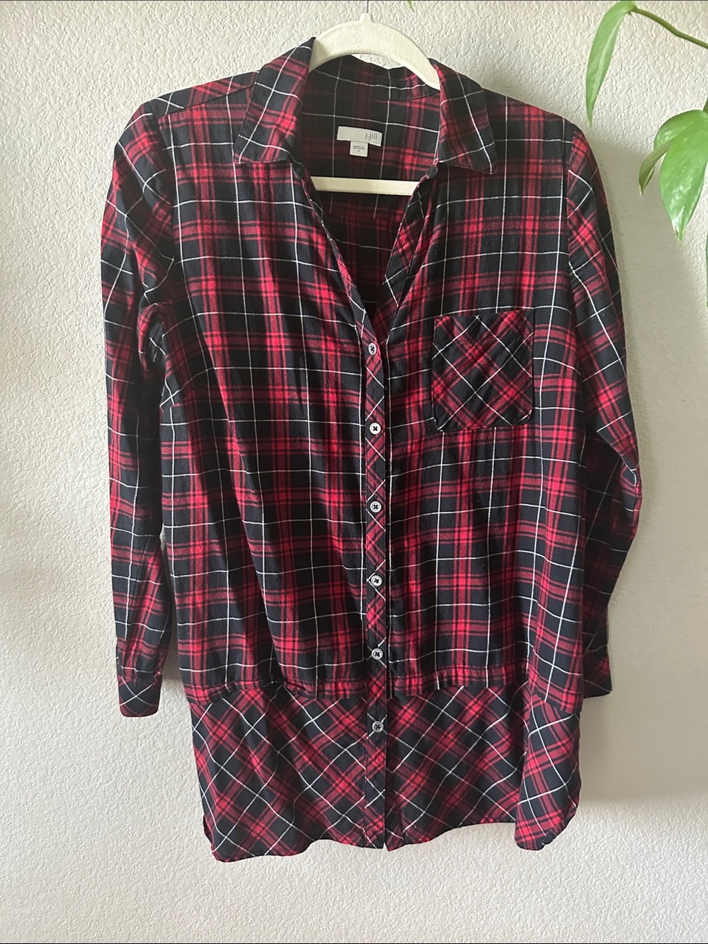 J. Jill Red and Black Plaid Button-Front Tunic
